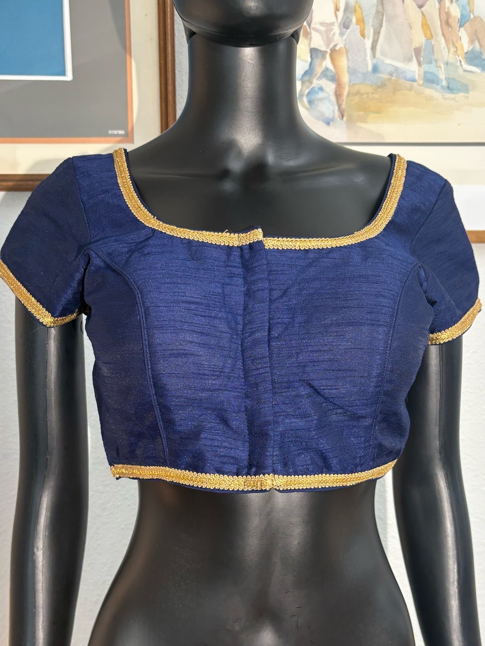 Navy blue Dupion silk saree blouse